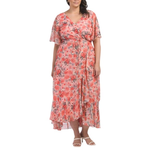 TAYLOR Plus Chiffon Ruffle Front Dress - Picture 1 of 2